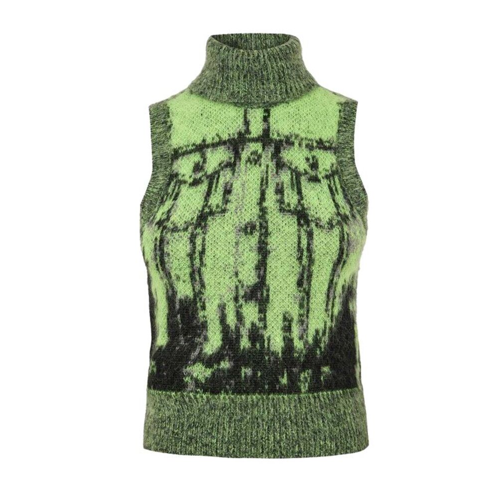 Diesel Womens/Ladies Sifnos Abstract Knitted Turtle Neck Tank Top / Lime Punch